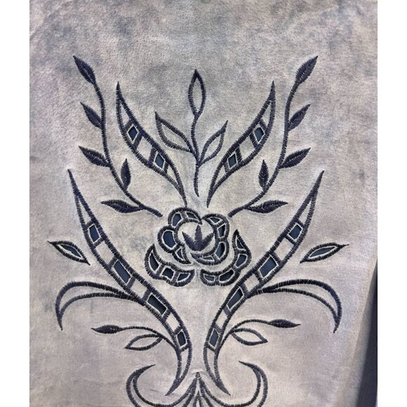 Victor COSTA "Occasion" Women's Leather Jacket Sz. M Embroidered Cut Out BLUE - Picture 8 of 11